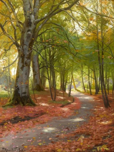 P. Mönsted, Sunny Autumn Day in the Forest by Peder Monsted